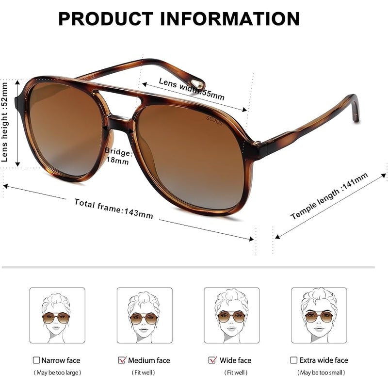 Sojos Retro Vintage Polarized Sunglasses Double Bridge Brow Bar Square Aviators SJ2174 - Image 5