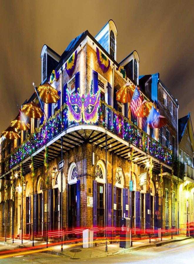 Loccor Fabric 7x5ft New Orleans Backdrop Night Pubs Bars Colorful Lights USA Landmark Photography Background Mardi Gras Birthday Party Decoration Portrait Photoshoot Booth Studio Props Wallpaper - Image 1