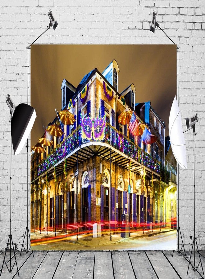 Loccor Fabric 7x5ft New Orleans Backdrop Night Pubs Bars Colorful Lights USA Landmark Photography Background Mardi Gras Birthday Party Decoration Portrait Photoshoot Booth Studio Props Wallpaper - Image 2