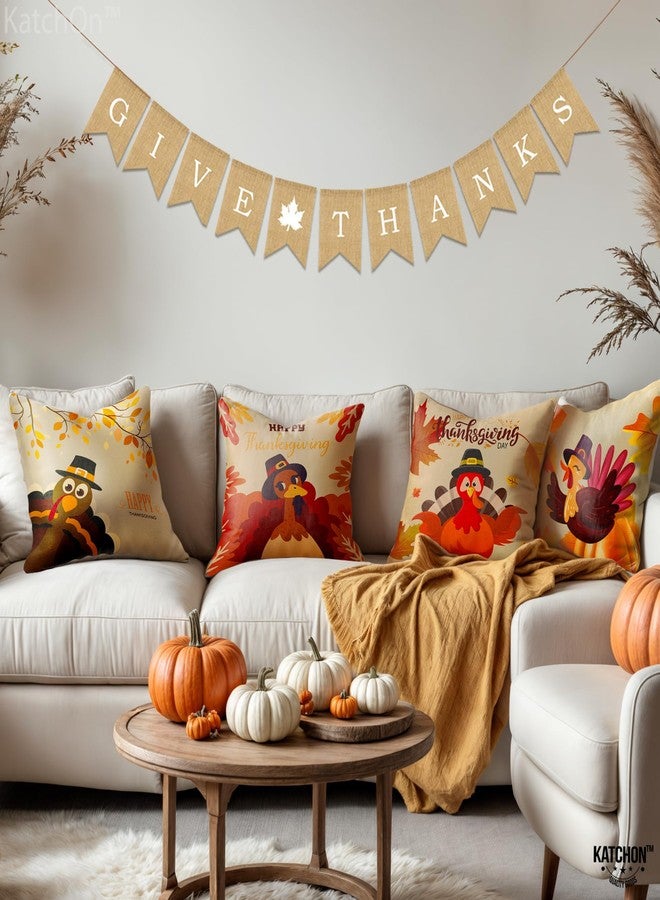 KatchOn, Happy Thanksgiving Pillow Covers - 18x18 Inch, Pack of 4 | Pumpkin,Turkey Pillow Covers for Thanksgiving Decorations Indoor, Outdoor | Fall Decorations for Home | Harvest Decoration - Image 5