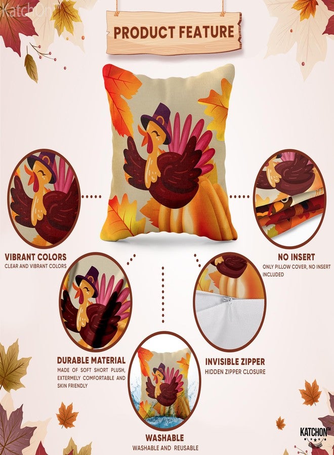 KatchOn, Happy Thanksgiving Pillow Covers - 18x18 Inch, Pack of 4 | Pumpkin,Turkey Pillow Covers for Thanksgiving Decorations Indoor, Outdoor | Fall Decorations for Home | Harvest Decoration - Image 3