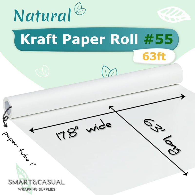 SMART&CASUAL Craft Paper Roll 17.8" x 760" Kraft Paper White Easel Paper Roll for Kids Gift Wrapping Art Bulletin Board Paper Bouquet Flower Packing Painting Drawing Floor Covering Poster Chart Paper - Image 2