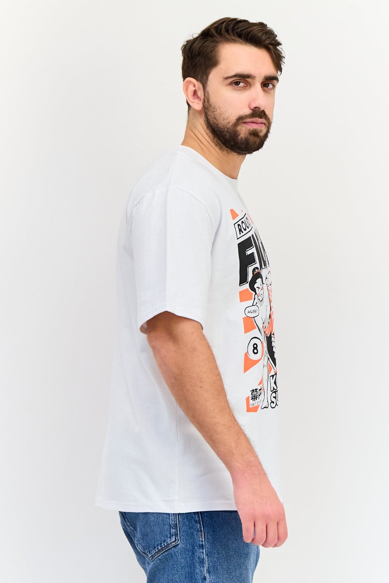 YOTO Men Crew Neck Short Sleeves Graphic Print T-Shirt, White - Image 2