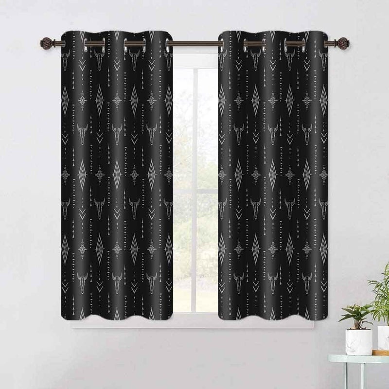 Ahbewin Tribal Aztec Print Window Strtain Planels 2 Pack Bull Skull Stripal Drages Western Blackout Stretains Room Darkening Window Stretains لغرفة المعيشة 42 × 63 بوصة Cllsah594 - Image 2