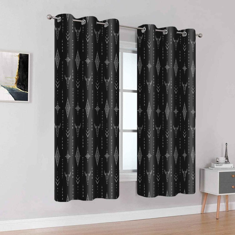Ahbewin Tribal Aztec Print Window Strtain Planels 2 Pack Bull Skull Stripal Drages Western Blackout Stretains Room Darkening Window Stretains لغرفة المعيشة 42 × 63 بوصة Cllsah594 - Image 3