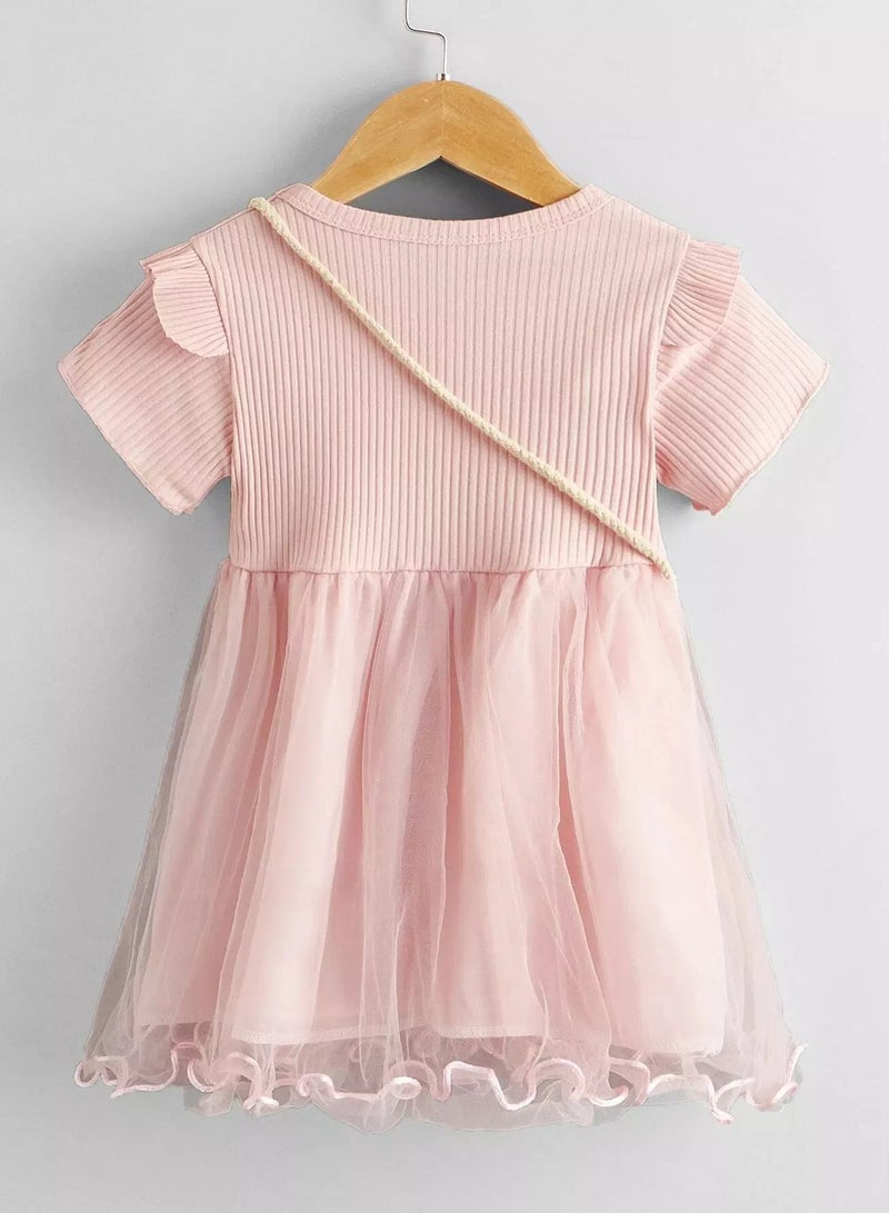 Toddler Girls Mesh Panel Strawberry Patched Dress & Bag - Image 2