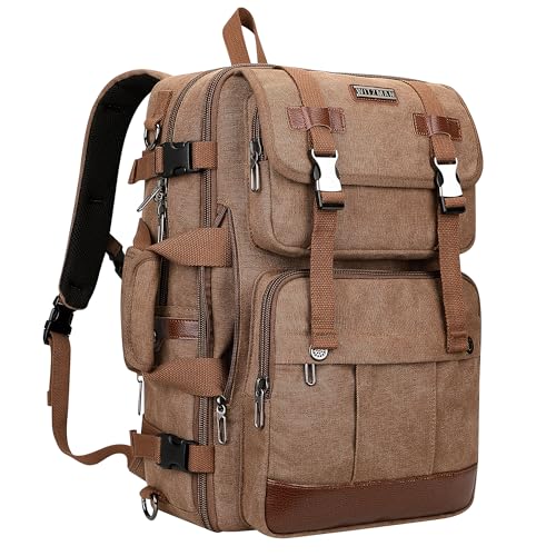 WITZMAN Canvas Travel Backpack for Men Large Laptop Backpack Fit 16 inch Carry-on Airline Approved Convertible Shoulder Rucksack(A6617-3 Brown) - Image 1