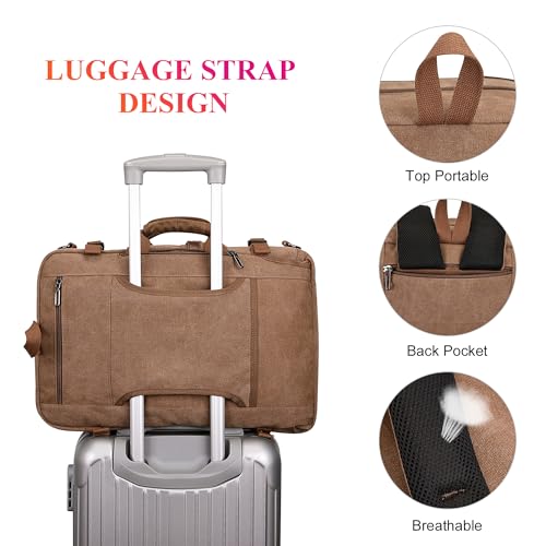 WITZMAN Canvas Travel Backpack for Men Large Laptop Backpack Fit 16 inch Carry-on Airline Approved Convertible Shoulder Rucksack(A6617-3 Brown) - Image 5