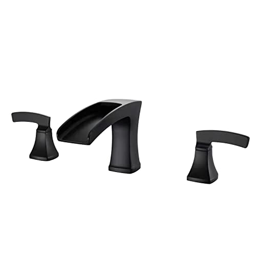 Artiqua Roman Tub Faucet Waterfall Tub Filler Black Deck Mount Bathtub Faucets 3 Hole Brass Bathroom Faucets with 2 Handles - Image 1