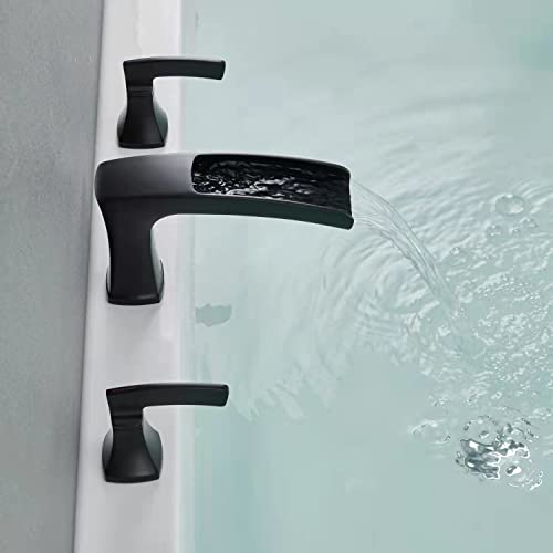 Artiqua Roman Tub Faucet Waterfall Tub Filler Black Deck Mount Bathtub Faucets 3 Hole Brass Bathroom Faucets with 2 Handles - Image 5