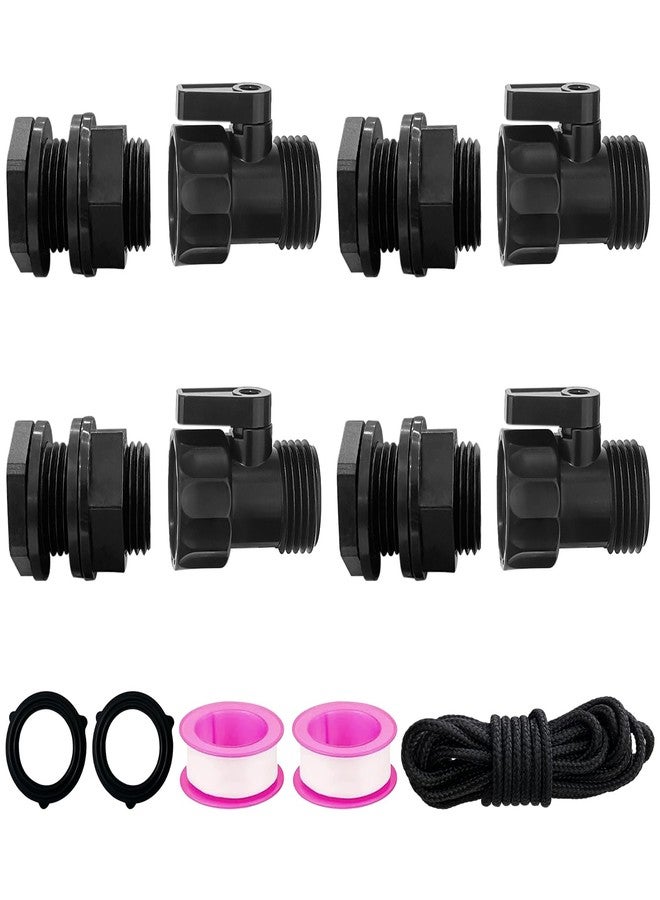wantmatch 4 Pack 3/4'' Plastic Garden Hose Shut Off Valve Kit With 3/4 GHT Bulkhead Fitting for Rain Barrels Aquariums Water Tanks Tubs Pools Spigot - Image 1