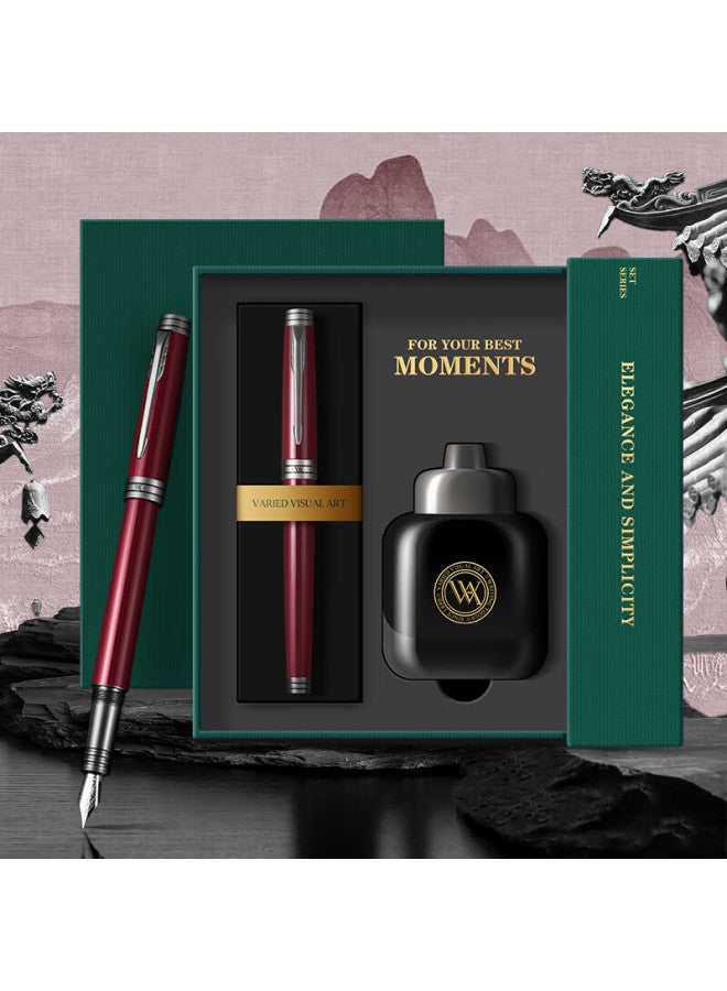 Vva Schmidt Fountain Pen Gift Box Birthday Gift Signature Pen Men And Women Students High-end High-value Knight Series Crimson Red Silver Clip 0.38mm - Image 2