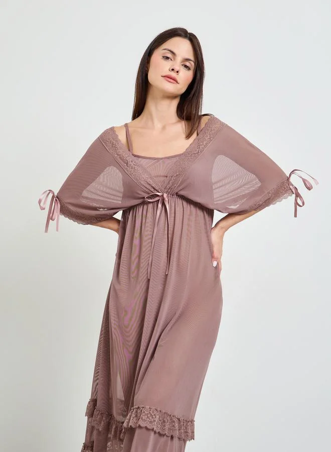 Take Two Mesh Ruffle Detail Babydoll with Lace Trim