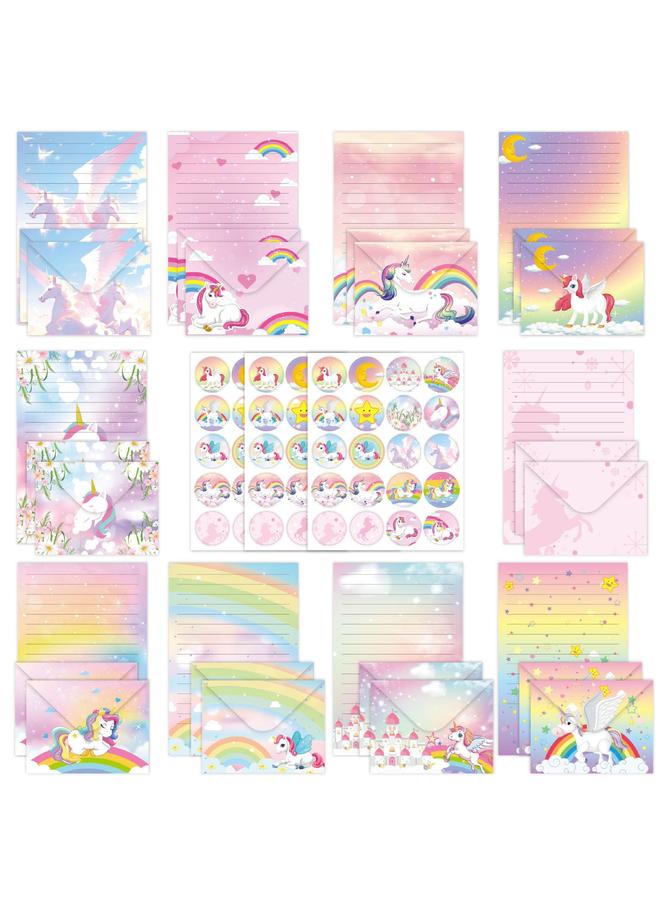 الأزرق جي دبليو قوس قزح يونيكورن مغلف الحصان ورقة الرسالة 160 قطعة من مجموعة أدوات الكتابة الإبداعية المتقدمة - Image 1