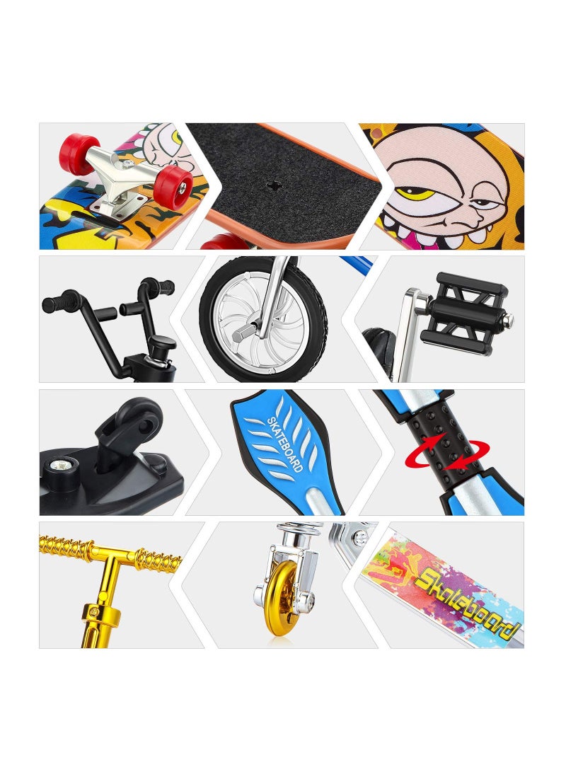Zikra Mini Skateboard Mini Finger Toys Set 18 Pieces Includes Finger Skateboards Finger Bikes Scooter Mini Scooters and Matched Wheels and Tools Accessories Educational Toys for Party Favors - Image 2