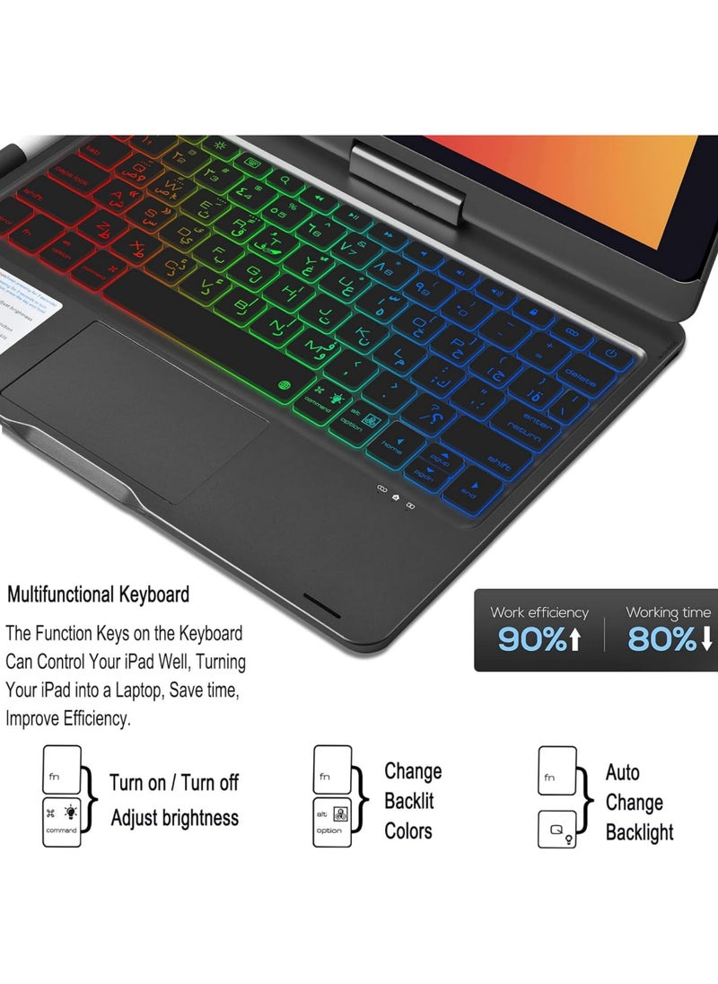روك بو - لوحة مفاتيح Magic TrackPad باللغة العربية لجهاز iPad 10.2 الجيل التاسع 2021/الجيل الثامن 2020/الجيل السابع 2019/iPad Air 3/iPad Pro 10.5 بوصة مع لوحة مفاتيح لوحة مفاتيح ذكية قابلة للدوران 360 درجة لجهاز iPad 7 8 9 10.2 Air 3 Pro 10.5 حافظة مع حامل قلم رصاص - Image 1