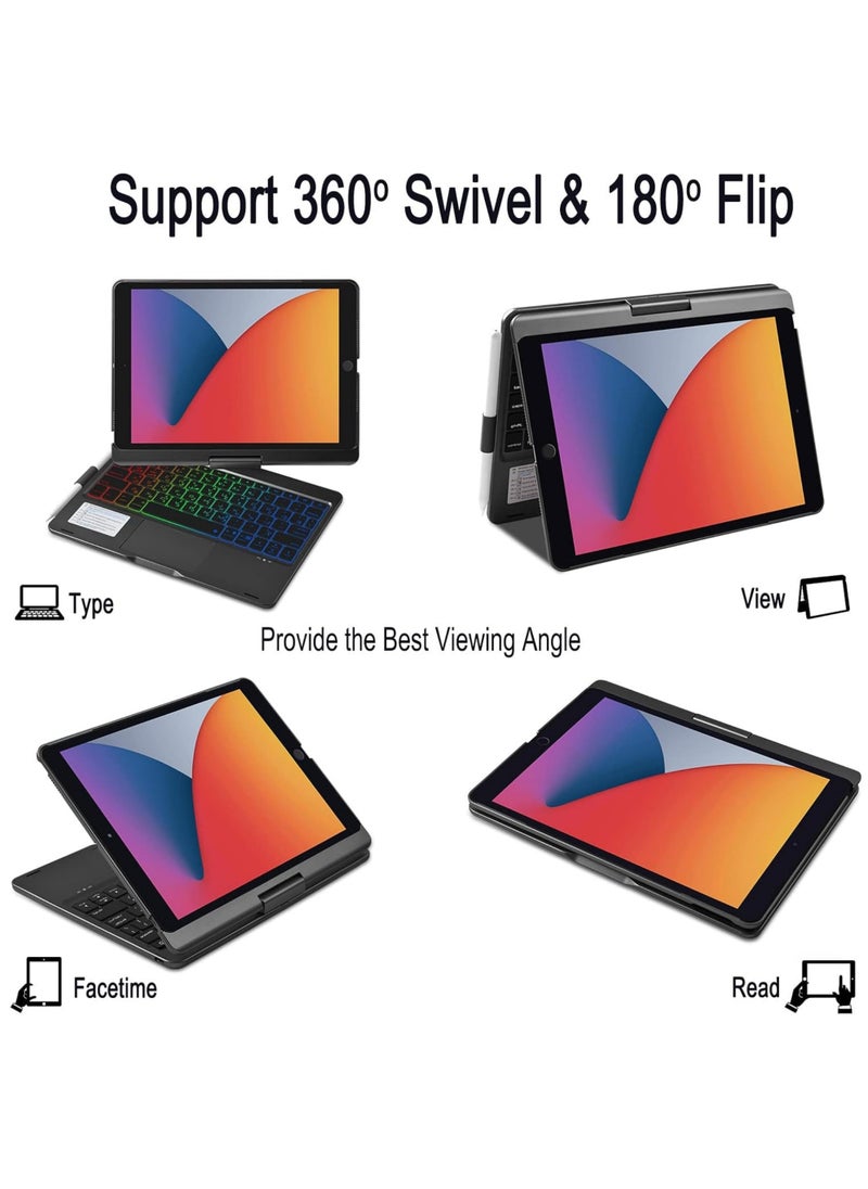 روك بو - لوحة مفاتيح Magic TrackPad باللغة العربية لجهاز iPad 10.2 الجيل التاسع 2021/الجيل الثامن 2020/الجيل السابع 2019/iPad Air 3/iPad Pro 10.5 بوصة مع لوحة مفاتيح لوحة مفاتيح ذكية قابلة للدوران 360 درجة لجهاز iPad 7 8 9 10.2 Air 3 Pro 10.5 حافظة مع حامل قلم رصاص - Image 1