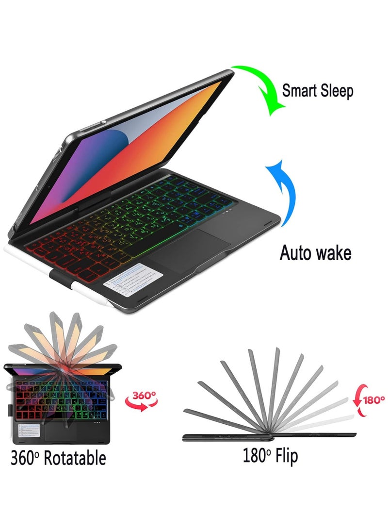 روك بو - لوحة مفاتيح Magic TrackPad باللغة العربية لجهاز iPad 10.2 الجيل التاسع 2021/الجيل الثامن 2020/الجيل السابع 2019/iPad Air 3/iPad Pro 10.5 بوصة مع لوحة مفاتيح لوحة مفاتيح ذكية قابلة للدوران 360 درجة لجهاز iPad 7 8 9 10.2 Air 3 Pro 10.5 حافظة مع حامل قلم رصاص - Image 1