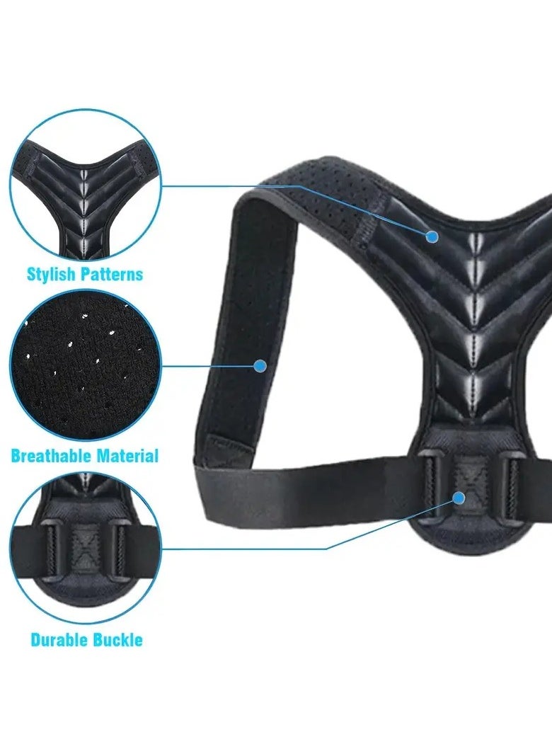 Goolsky 1pc Posture Corrector for Men and Women - Adjustable Back Support Brace with Breathable Faux Leather and Polyester, Durable Buckle, Woven Textile Material, 80%+ Content, Black  - Image 5