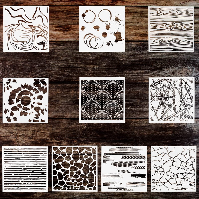 DREMISI 10pcs Stencils for Painting 6x6 Inch Wall Art DIY Spray Paint Texture Marble Crackle Tile Canvas Wood Paper Floor Home Decor