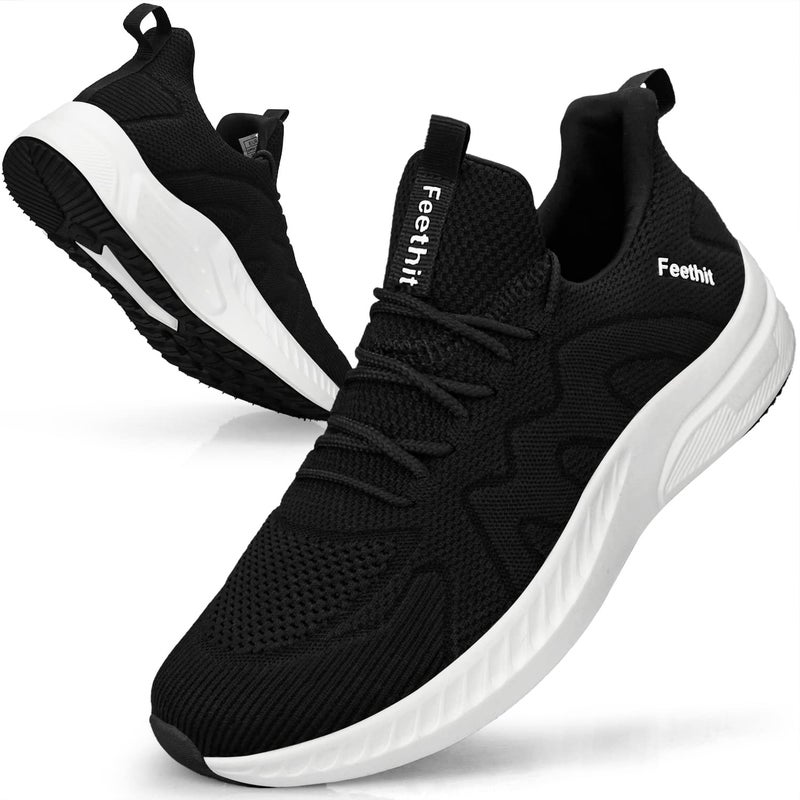 Feethit Mens Running Shoes Slip on Walking Tennis Shoes Lightweihgt Breathable Non Slip Fashion Sneakers for Work Gym Travel Black White 10 - Image 1