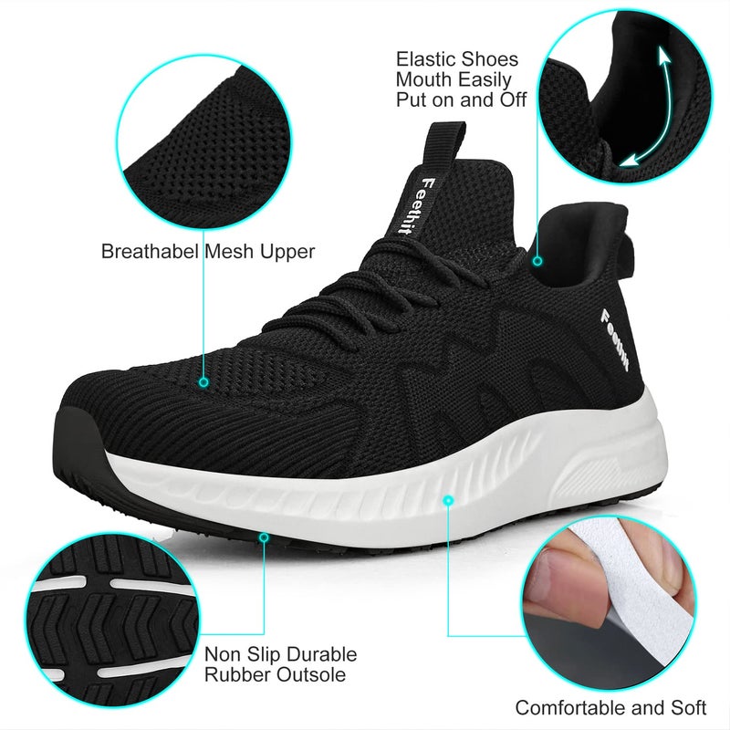 Feethit Mens Running Shoes Slip on Walking Tennis Shoes Lightweihgt Breathable Non Slip Fashion Sneakers for Work Gym Travel Black White 10 - Image 4