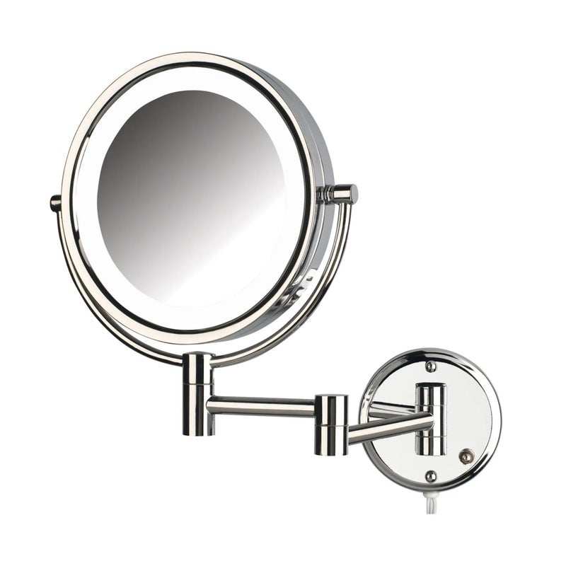 JERDON WallMounted Makeup Mirror with Lights  Chrome Lighted Makeup Mirror with 8X Magnification  Model HL88CL