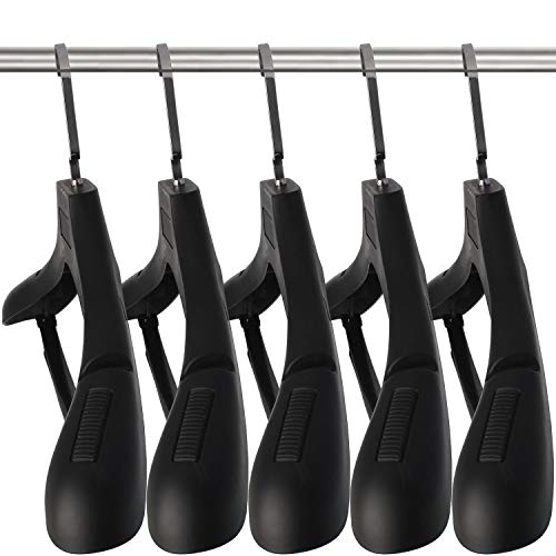 DEDU Plastic Extra Wide Suit Hangers, Pack of 15, Width: 17.7",Notched Shoulders & Metal Hooks, Black - Image 1