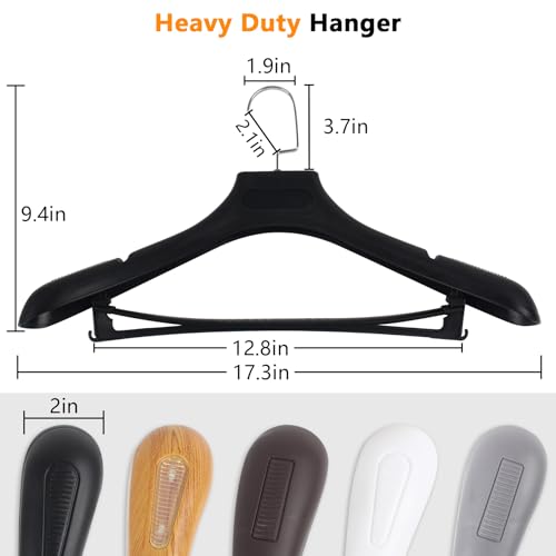 DEDU Plastic Extra Wide Suit Hangers, Pack of 15, Width: 17.7",Notched Shoulders & Metal Hooks, Black - Image 2