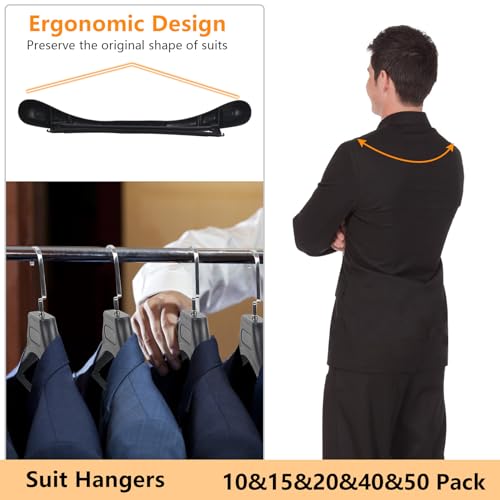 DEDU Plastic Extra Wide Suit Hangers, Pack of 15, Width: 17.7",Notched Shoulders & Metal Hooks, Black - Image 4