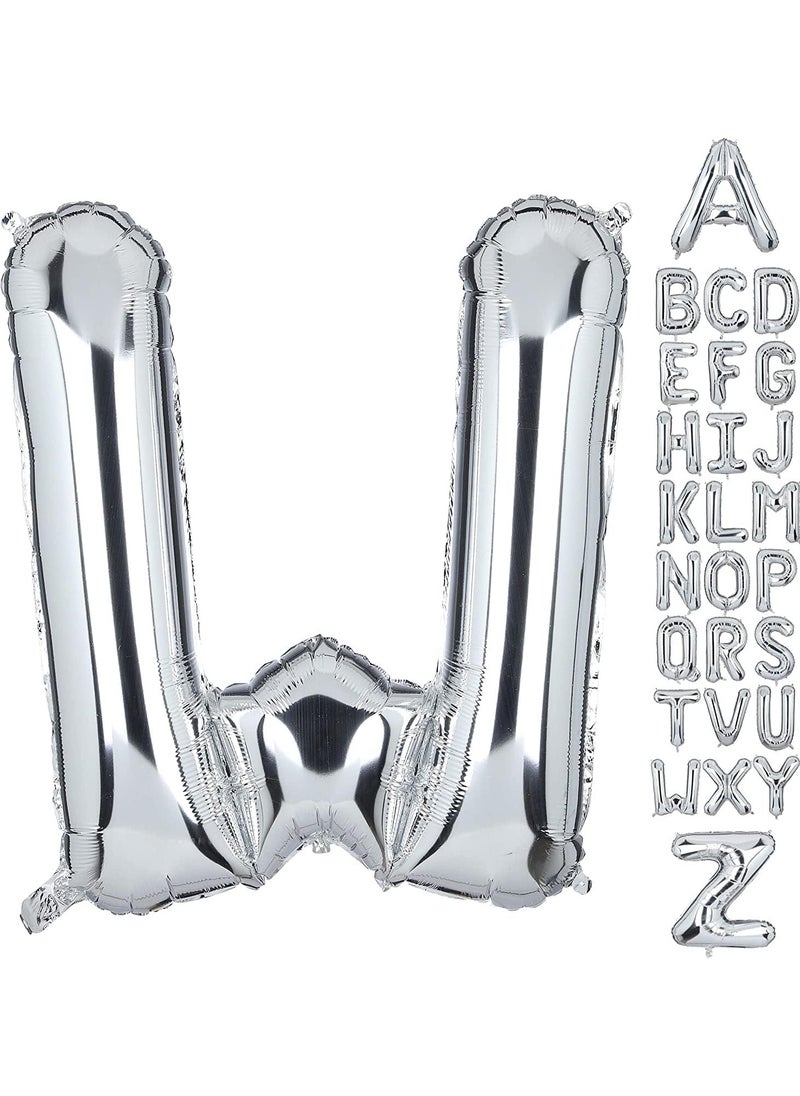 Goldedge 32 Inch Giant Silver Letter W Foil Helium Balloons Big Single Mylar Balloon Birthday Party Decoration Supply Baby Shower (Silver W)  - Image 1
