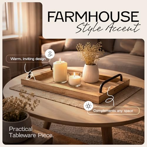 Besti Rustic Vintage Food Serving Trays (Set of 2) | Nesting Wooden Board with Metal Handles | Stylish Farmhouse Decor Serving Platters | Large: 15 x2 x11 - Small: 13 x2 x9 inches (Rustic Burnt) - Image 2