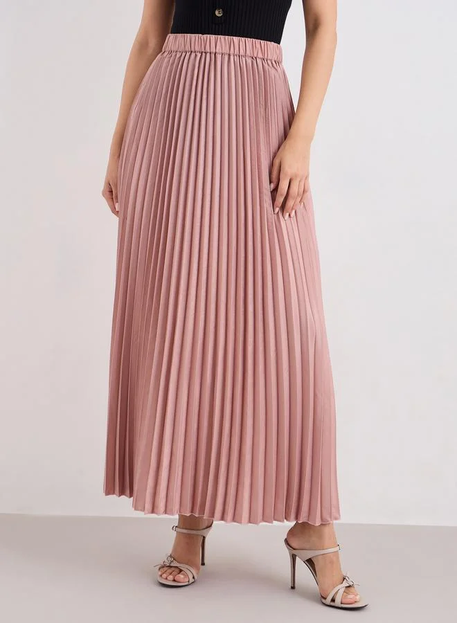 Styli Styli Satin Pleated A-Line Maxi Skirt