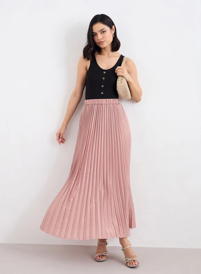 Styli Styli Satin Pleated A-Line Maxi Skirt