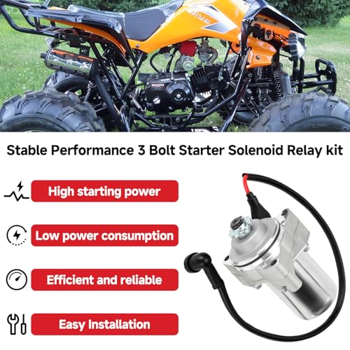 GREHUA 3 Bolt Starter Motor & Solenoid Relay Compatible with Tao tao Coolster 125cc 110cc 50cc Coleman Kazuma Baja Vitacci 4 Wheeler Quad Chinese ATV Parts Sandrail Roketa SSR Lifan Go Kart Pit Bike - Image 2