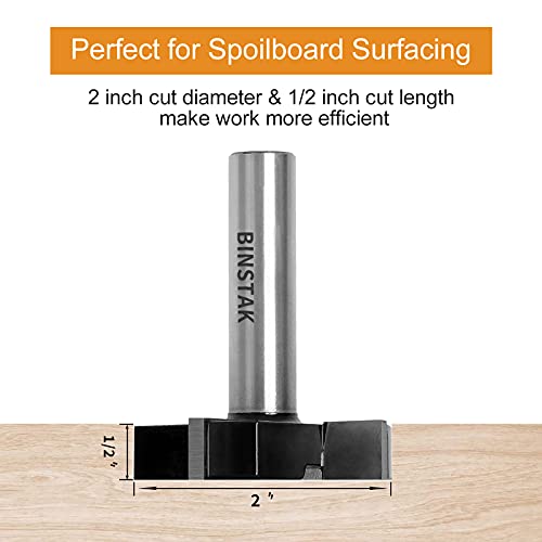 BINSTAK CNC Spoilboard Surfacing Router Bit 1/2" Shank, Slab Flattening Router Bit Carbide Planer Router Bits Wood Milling Cutter Planing Tool Woodworking Tools by BINSTAK - Image 2