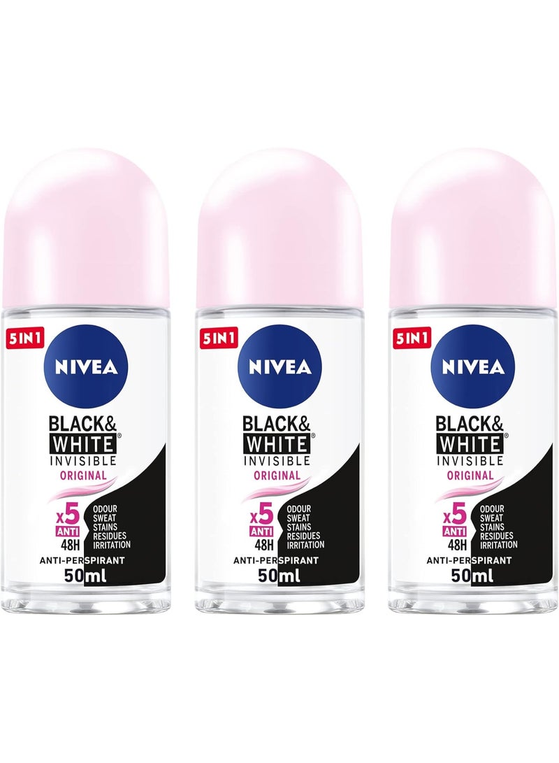 Nivea for Women, Invisible Protection in Black and White, Original, 3x50 ml