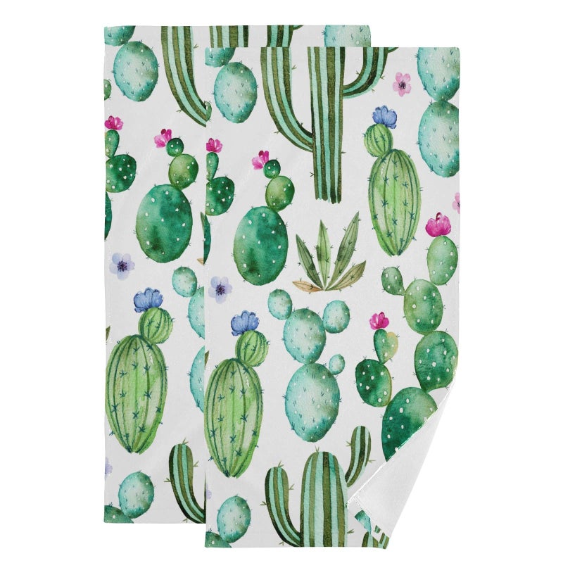 Vdsrup Watercolor Cactus Hand Towels Cacti Summer Towel Set of 2 Tropical Succulent Flowers Small Bath Towels Soft Guest Face Towel Bathroom Decorations Thin Kitchen Tea Dish Towels 14x28 in