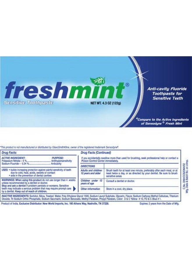 Freshmint Fresh Mint Sensitive Fluoride Anticavity Toothpaste For Sensitive Teeth 4.3 Ounces (122G) - Image 5