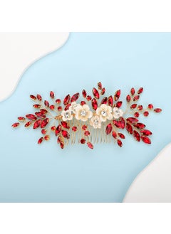 BERYUAN Bridal White Flower Red Crystal Rhinestone Hair Comb for Bride Bridesmaid Sliding side Headpieces Wedding Hair Accessories for Women and Girls Red 