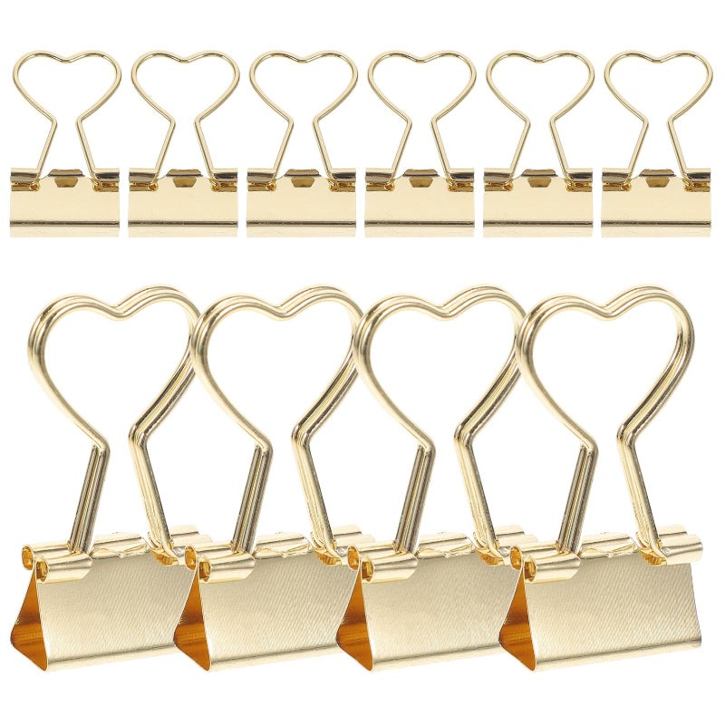 10Pcs Gold Heart Long Tail Binder Clips Small Metal Document Clips For Office Organizing - Image 2
