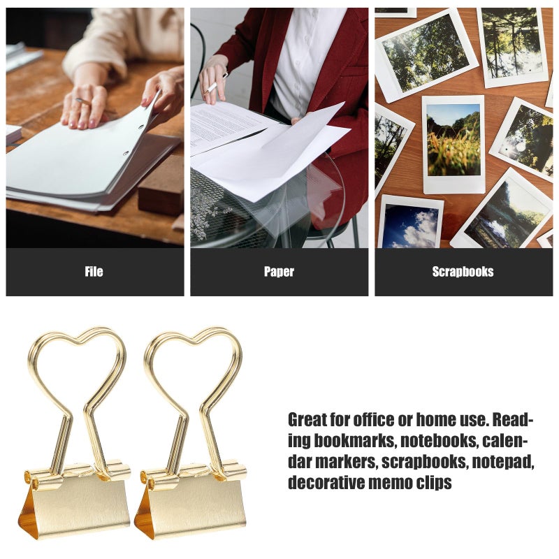 10Pcs Gold Heart Long Tail Binder Clips Small Metal Document Clips For Office Organizing - Image 4