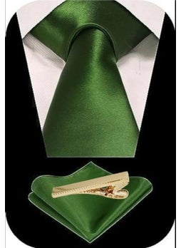Tezzgelsin Men's Satin Tie Handkerchief and Gold Steel Tie Clip Set  - Image 1