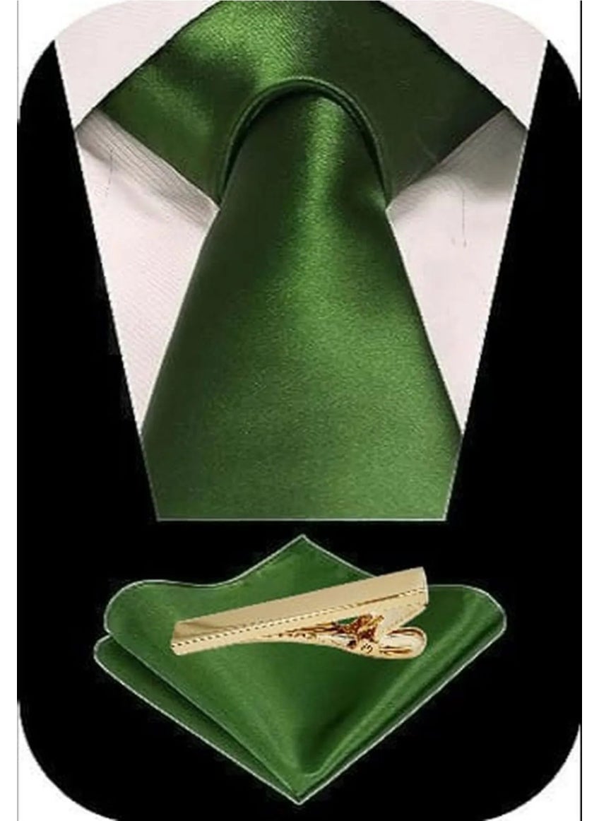 Tezzgelsin Men's Satin Tie Handkerchief and Gold Steel Tie Clip Set  - Image 1