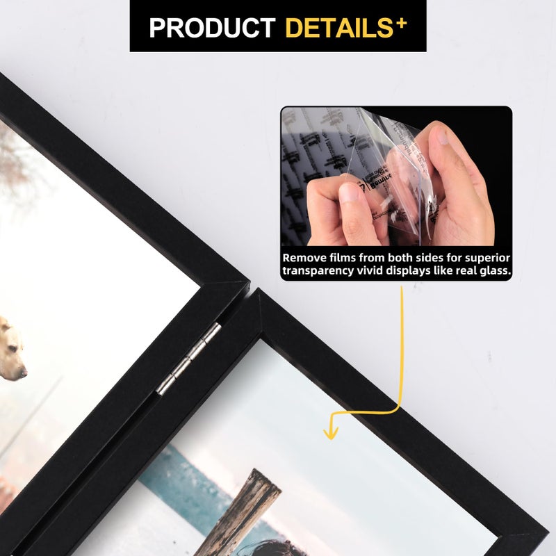 FOREV 3.5x5 Double Picture Frame Wooden Hinged Photo Frame Definition Glass Stand Vertically on Desktop or Tabletop Black - Image 4
