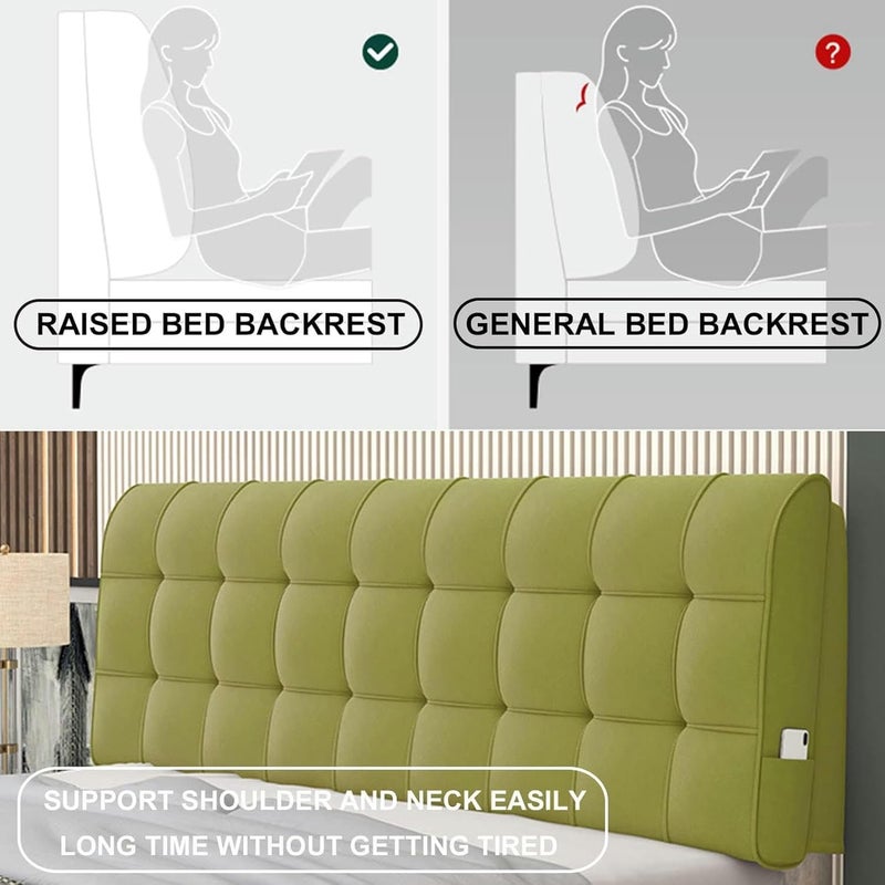 AMNOOL Rectangular Headboard Upholstered Wall Mount Pillow Fleece Reading Support Cushion Large Rest Backrest Removable Lumbar Headboard Bolster for Tatami Daybed, Green1 - Image 3