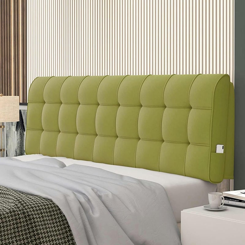 AMNOOL Rectangular Headboard Upholstered Wall Mount Pillow Fleece Reading Support Cushion Large Rest Backrest Removable Lumbar Headboard Bolster for Tatami Daybed, Green1 - Image 1