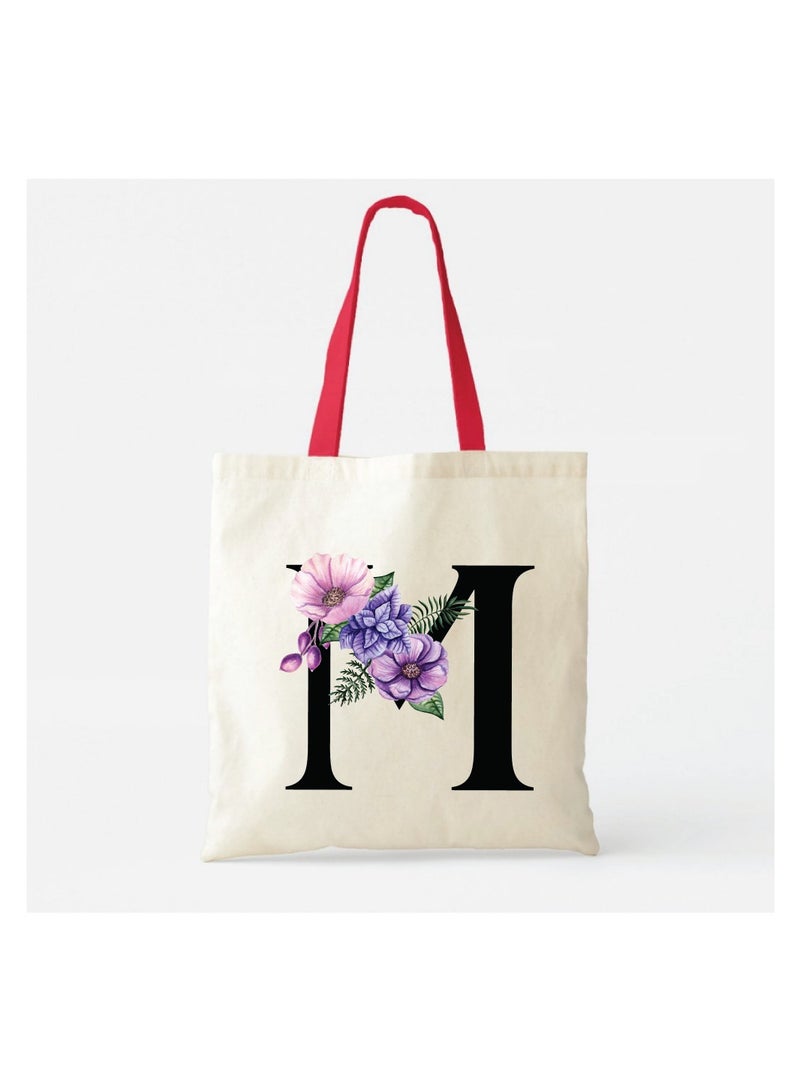 PRINTSHOP4ME Initial Letters Canvas Cotton Tote Bag With Red Handle-Ideal Gifts For Bridesmaids-Party Bag  - Image 2