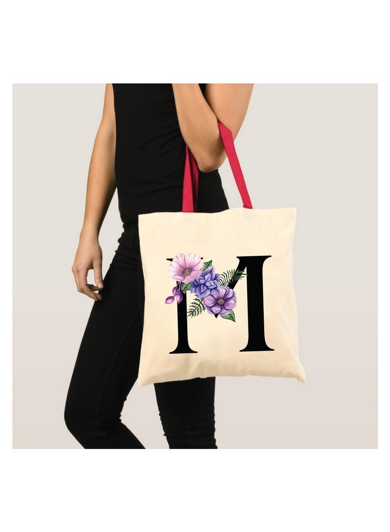PRINTSHOP4ME Initial Letters Canvas Cotton Tote Bag With Red Handle-Ideal Gifts For Bridesmaids-Party Bag  - Image 3