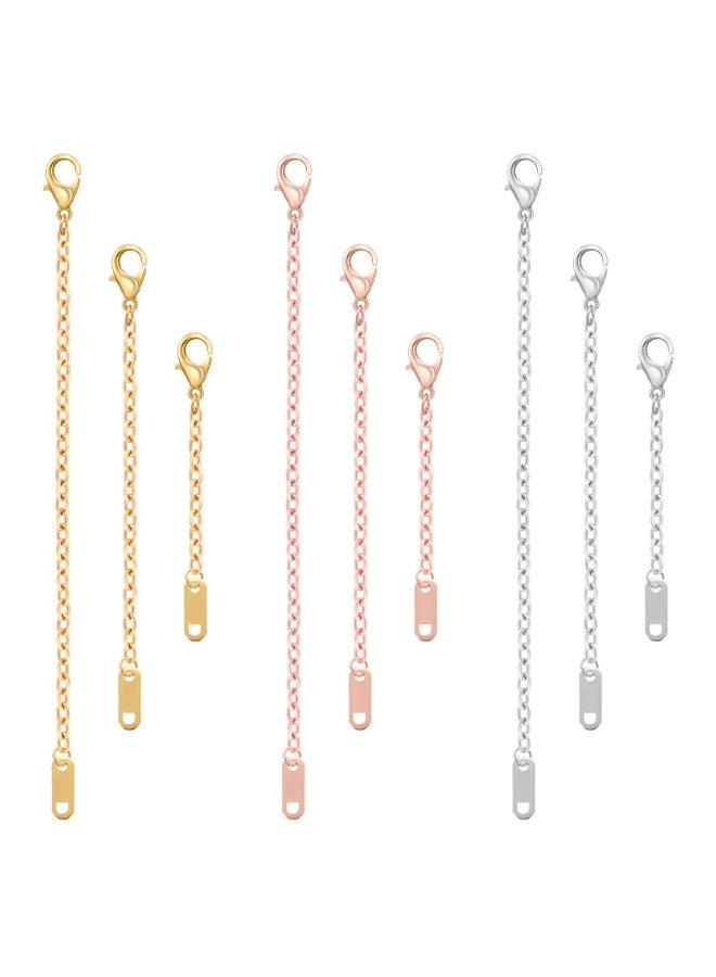9 Pcs Necklace Extender, Chain Extenders for Necklaces, Delicate Stainless Steel Jewelry Chain Extenders for Bracelet Anklet Necklace (Gold/Silver/Rose Gold, 5/10/15cm) - Image 1